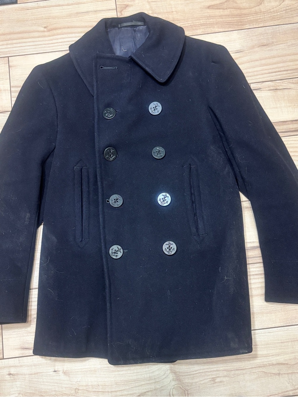 Men's Double-Breasted U.S. Navy Military Peacoat - Black